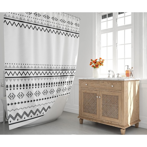 120x180cm Svart och vitt geometriskt mönster duschdraperi Bohemian Stripe Duschdraperi i nordisk stil för badrum Vattentät polyestertygset