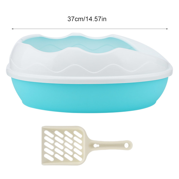 Plastkattsandlåda med Halvsluten Design, Spillskyddande, Skoppa Ingår (Blå)