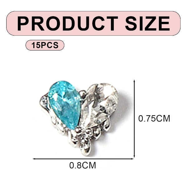 15 stk store 3D sølvlegeringsnegle med farvevalg - Neglemetalramme, efterligning af store ædelsten, krystaldiamant neglekunst