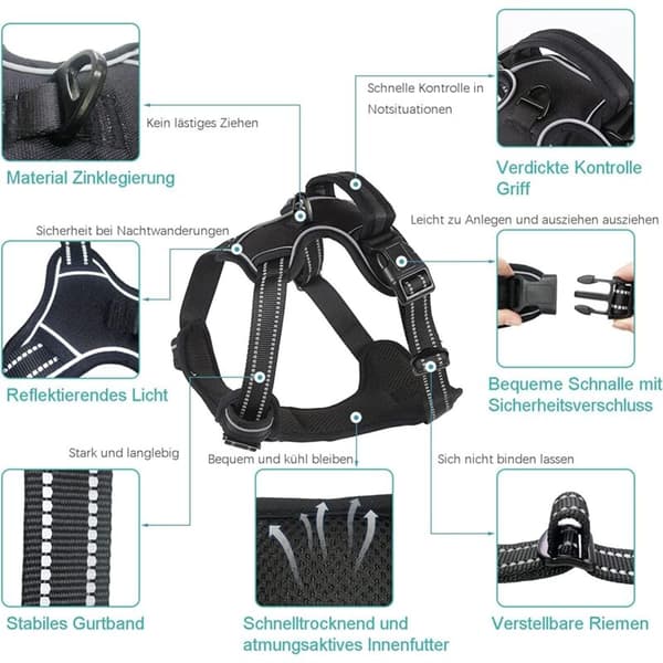 Heavy Duty Tactical Harness for Large Dogs, Adjustable Anti-Pull, Reflective, Easy Control, Military Style Working Dog Harness, Size L, Black