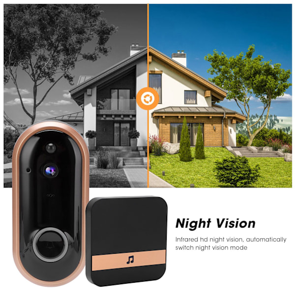HD 1080P Videodörrklocka Tvåvägs Intercom Trådlös WiFi Dörrklocka Nattseende 166° Vidvinkel för Hemsäkerhet 90‑260VUK-kontakt