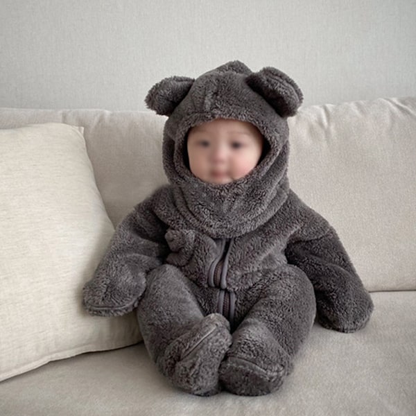 Baby vinterforstærket pelset onesie Varmt wrap fod lang krybende dragt (grå)