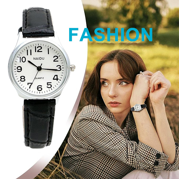 Damklocka i Läder, Mode Casual Klänning Klockor, Romerska Siffror Kvarts Damarmbandsur, Urtavla Diameter 28mm