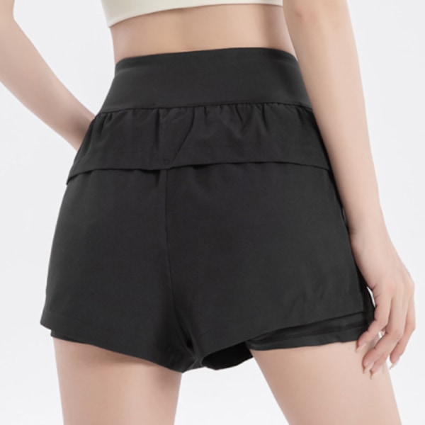 Damshorts med hög midja för löpning, snabbtorkande atletiska träningshorts med fickor i fodret