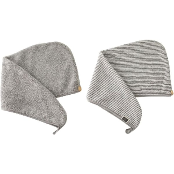 SnabbTorkande Badrumshatt Bambumikrofiber Hårhandduk Wrap Grå Randig Snabbtorkande Duschturbanhatt med Knapp Superabsorberande Anti-Frizz Badhatt