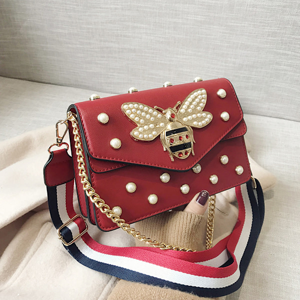 Bi-Plånbok Mode Crossbody Väska med Pärla för Kvinnor PU Läder Axelväska Handväska
