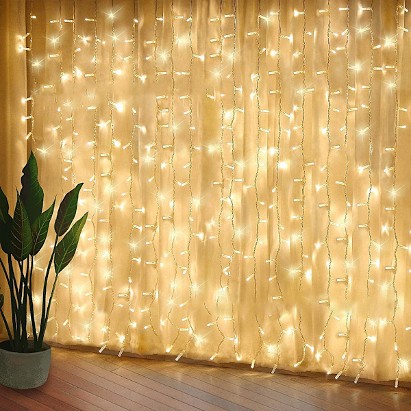 Gardinkappa med ljus, 9.8x6.5ft, Plug-In, Väggmontering för Sovrum, Bröllop, Fest, Bakgrund, Trädgård Warm White