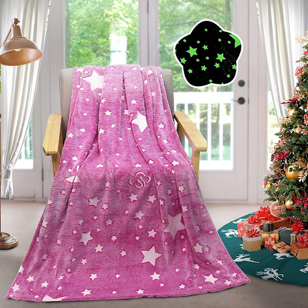 Mysig filt för barn och tjejer, stjärnfilt, lyser i mörkret, fleecefilt, fluffigt mjuk filt, glow in the dark filt, presenter, 130 x