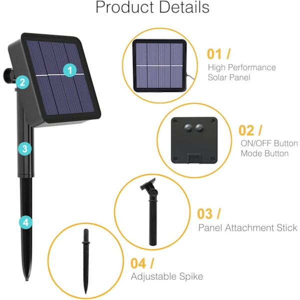 [2 Pack] Solar String Lights Outdoor, Litogo 12M 120 Led Solar String Lights Outdoor Vattentät 8 lägen Dekorationsljus för trädgård, uteplats, gård,