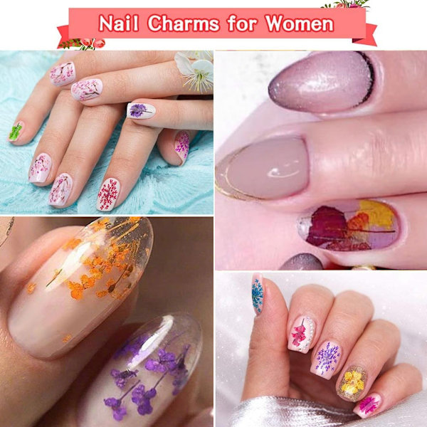 Torkade Blommor för Naglar, Sekvenserat Nagellack, Nageldekaler, Nagelkonst