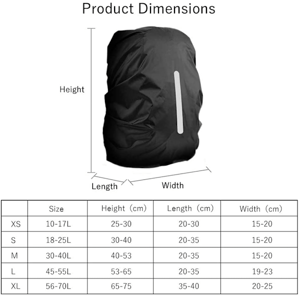 Vandafvisende Regnbetræk til Rygsæk, Reflekterende Rygsæksregnbetræk til Støv- og Tyverisikring/Cykling/Vandreture/Camping/Rejser/Udendørsaktiviteter