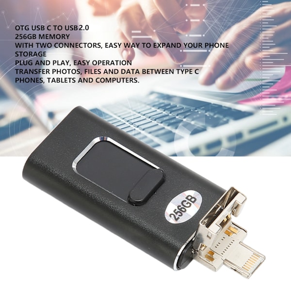 USB C Minnestick USB C till USB A 2.0 256G Plug and Play Hög Hastighet USB C Flash Drive för Telefon Surfplatta Dator
