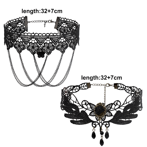 2 kpl Pitsi-Choker-Kaulakorut Vintage-Riippuva Kaulakoru Punk-Ketju Tarvikkeet Naisille