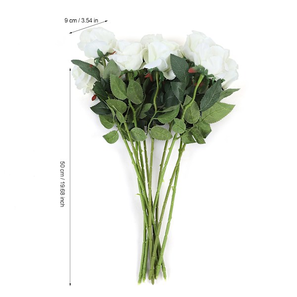 10 stk Kunstige Rose Silkeblomst Falsk Rose Bukett for Bryllup Fest Hjem Dekorasjon (Hvit)
