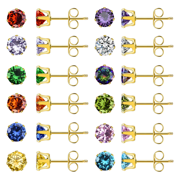 Ett set med 12 färgade zirkonörhängen Enfärgade örhängen 3-8mm titanstålörhängen