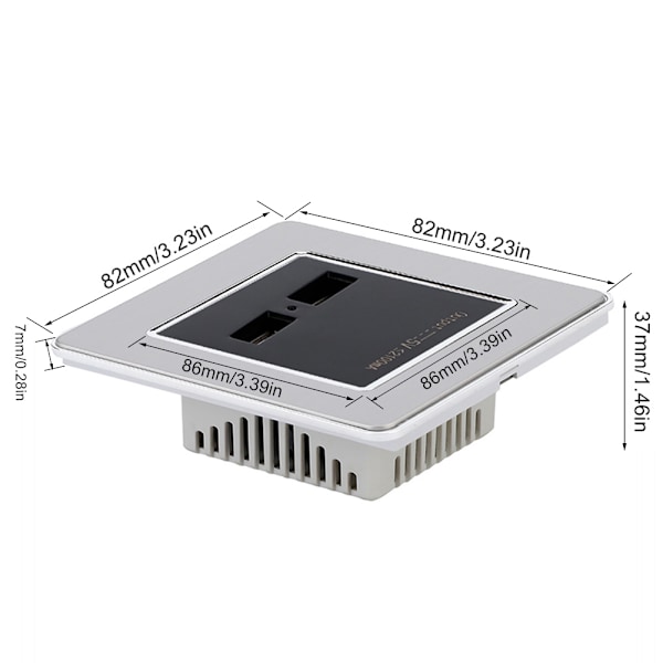 Vegglader Strømpluggadapter Veggmontert Dobbel USB Adapterpanel (Rustfritt Stålpanel)