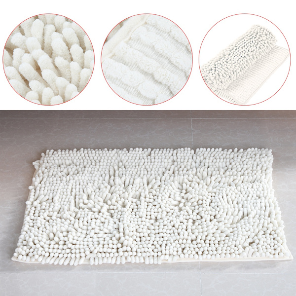 Chenille Halkskyddande Vattenabsorberande Mattor Badrum Vardagsrum (Vit)