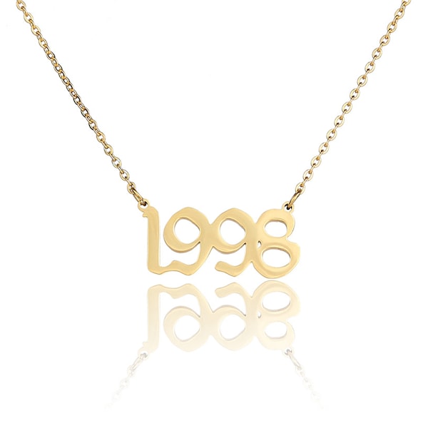 Halsband med födelseår, 18K guldpläterat halsband med födelseår