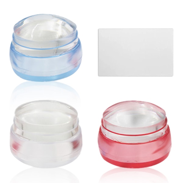 3 set franska nagelstämplar - Transparent mjuk stämpel med lock och skrapa