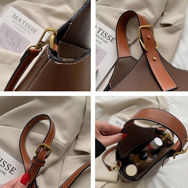 Ny bärbar hinkväska, axelväska, crossbody-väska, konstläder, nischhandväska