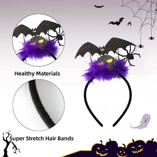 3 stk Halloween Bat Hårbånd Sorte Bat Hårbøjler Sequin Hårbånd til Halloween Cosplay Party Kostume Tilbehør
