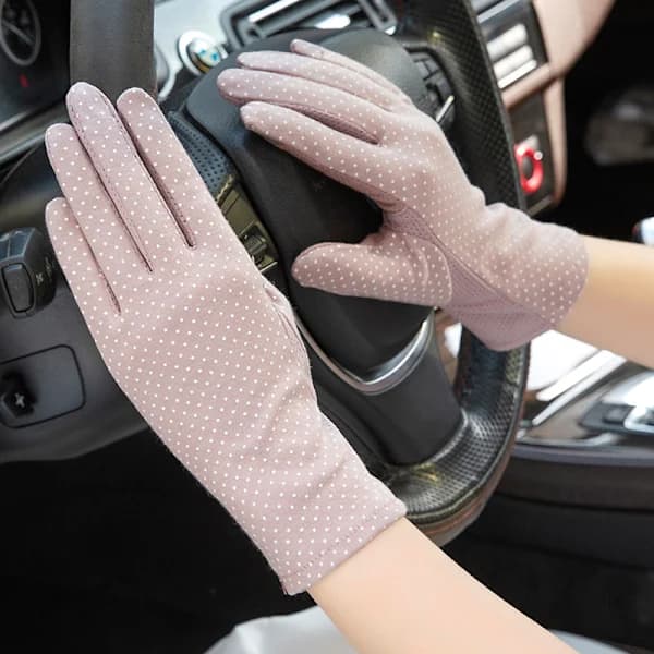 Sommer Solbeskyttelse Skridsikre Touchscreen Handsker, Korte Cykel- og Kørehandsker til Kvinder, Ren Bomuld, Tynde, Br[TT] Cotton dot light panel: black