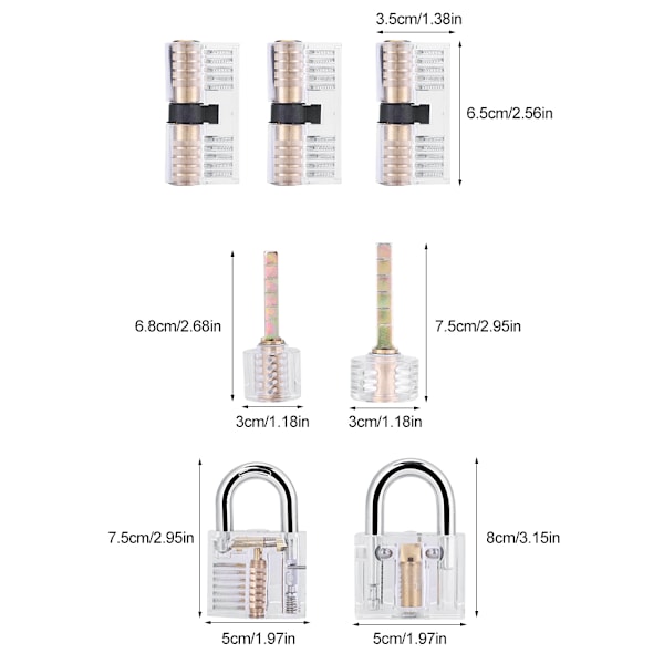 7 stk. Transparent Hængeslås Sæt Pick Cutaway Øvelseslås Med Nøglefjernelse Hook Kit Værktøj