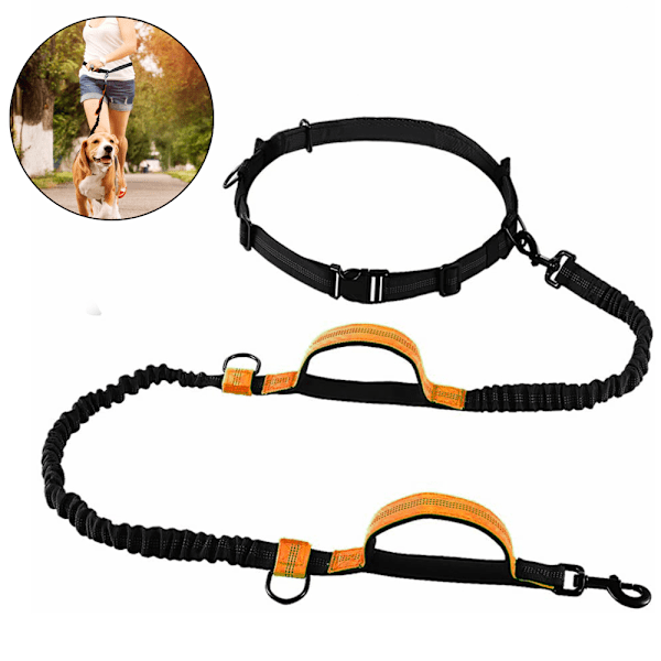 Hundskoppel, Uppgraderat handsfree hundkoppel med två bungees, Långt nylon hundkoppel med justerbart midjebälte för löpning