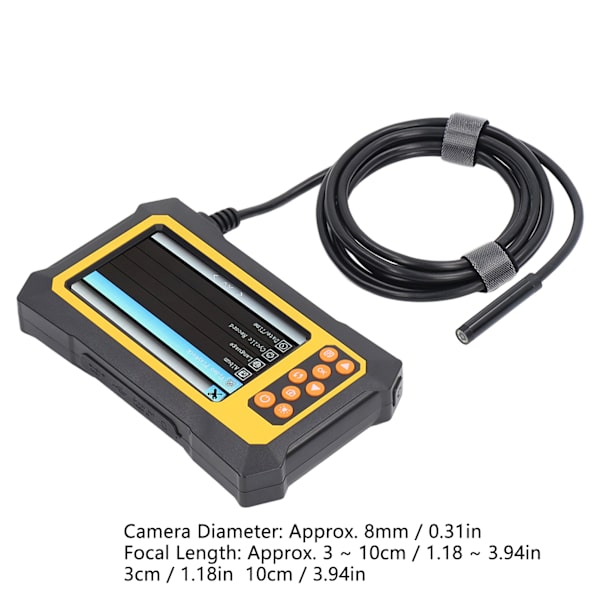 Endoskop 8mm Linse 4,3 tommer LCD Skærm Boreskop Kamera IP67 Vandtæt til Inspektion 5m / 16,4ft Gul