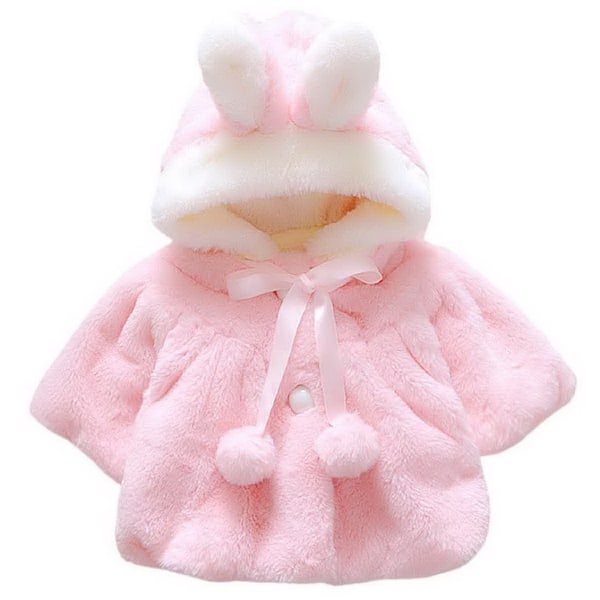 Babyflicka Pälsfleece Pageant Jacka Vinter Varm Jacka Huvtröja Ytterkläder Jul Snödräkt för 1-6 Månader Rosa