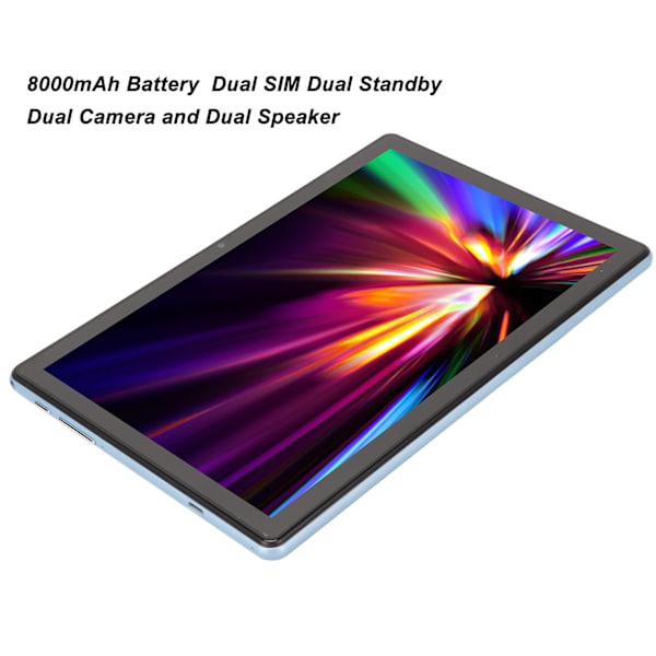 Läsplatta 10 Tum IPS 8GB RAM 128GB ROM Octa Core CPU 8000mAh HD-surfplatta för Kontor Skola Hem EU-kontakt 100‑240V Blå EU-kontakt 100‑240V