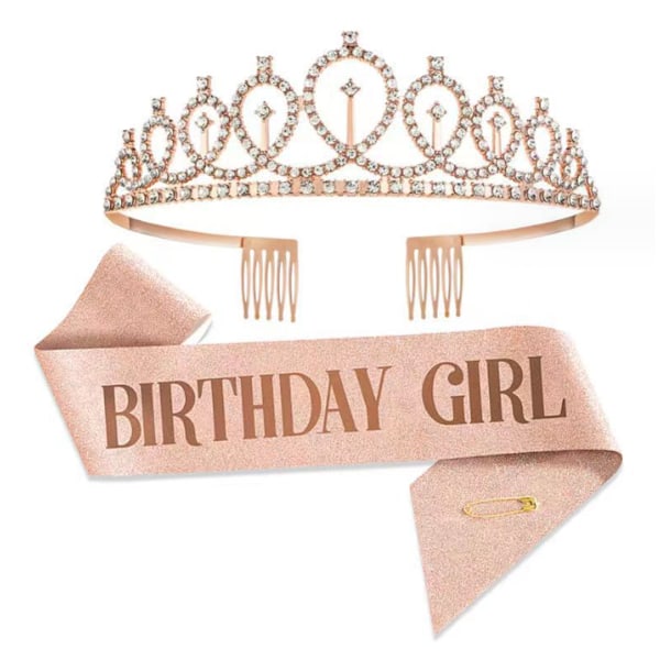 Krystal Rhinestone Brudesløring & Fødselsdagsdronning Sash, Bryllupskrone til Kvinder Blomsterpiger Fødselsdag Hovedbånd