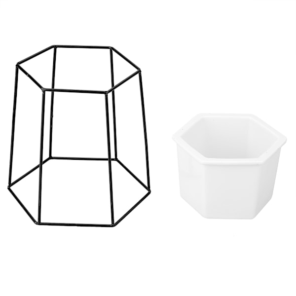 Keramiikkakukkatiiviste ja pyöreä geometrinen metalliteline Puutarhakasvien näyttö Valkoinen ruukku + Musta kehys