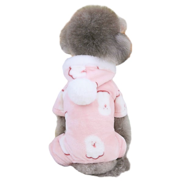 Hund Vinter Varmt Hvalpe Trøje Hoodie Flanel Koldt Vejr Kæledyr Tøj Outfits Tøj Søde Kat Jumpsuie Onesie Frakke (Pink)