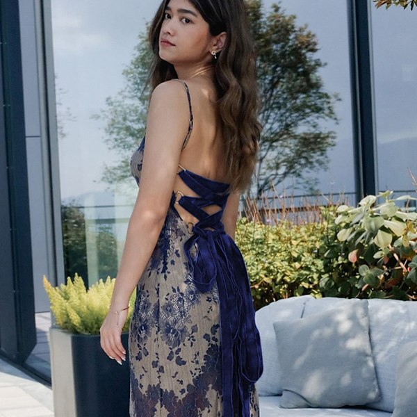 Kvinner V-hals Blomsterstropp Lange Kjoler Sexy Ermeløs Slim Fit Maxi Kjole Fest Strand Sommer Sommerkjole