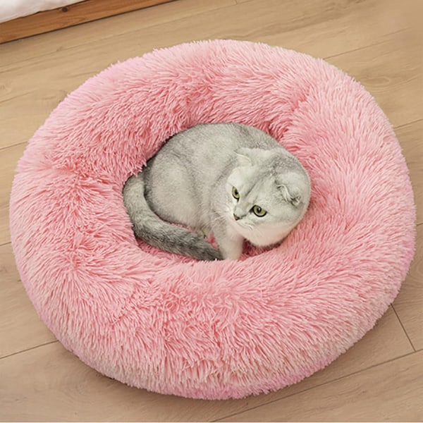 Hunde- og katteseng, komfortabel rund myk vaskbar pute, for små og mellomstore hunder (rosa)