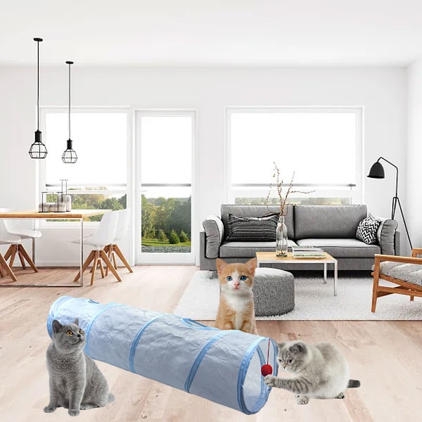 PetLike kattunnel för inomhuskatter hopfällbar pop-up husdjurstunnel tittfönster gömställe leksaker för katter med boll