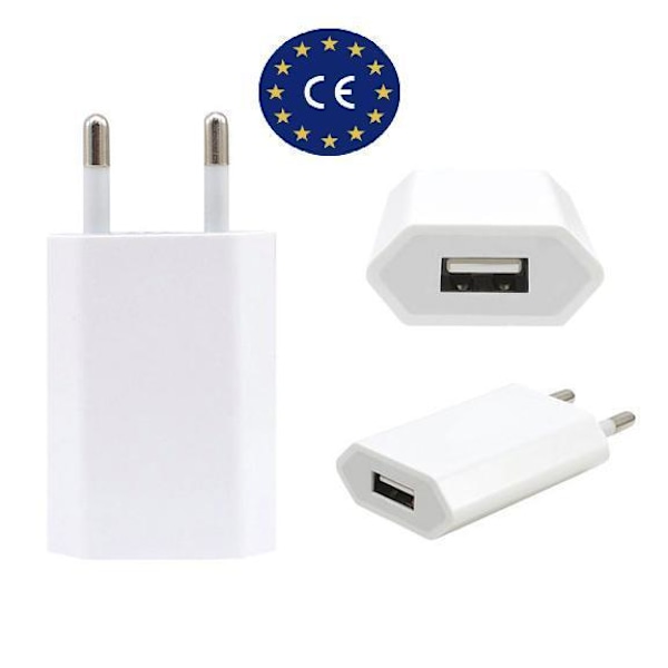 USB Laddare 5V 1A för iPhone och Samsung – Vit
