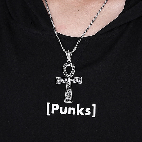 Mode Rock Hip Hop Gammel Egyptisk Ideografisk Kors Mænds Vedhæng