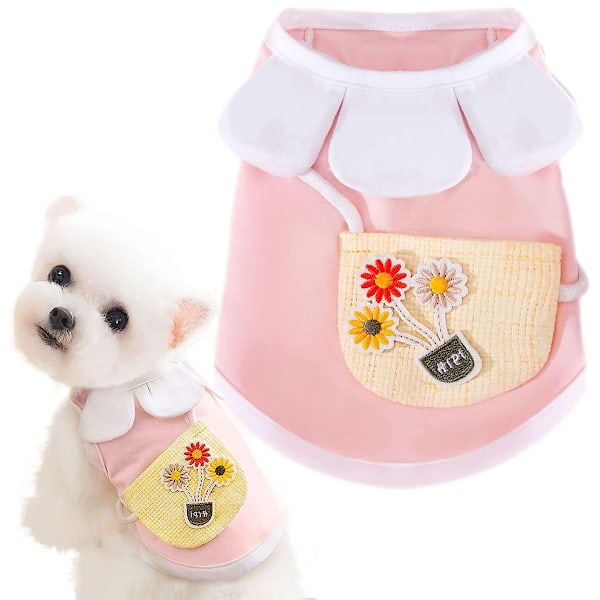 Hundetrøjer til små hunde Søde blomster Hvalp Kat T-shirts Hundetrøjer Kitten Tank Tops Chihuahua Yorkshire Puddel (Pink)