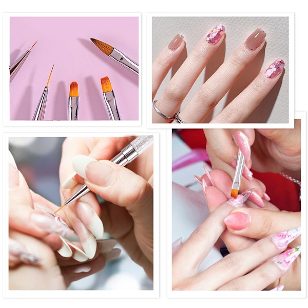 5-pack Dubbelsidiga Nagelkonstborstar, Rund Oval Liner Borste 3D Nagelkonstverktyg för Salong Hemma DIY