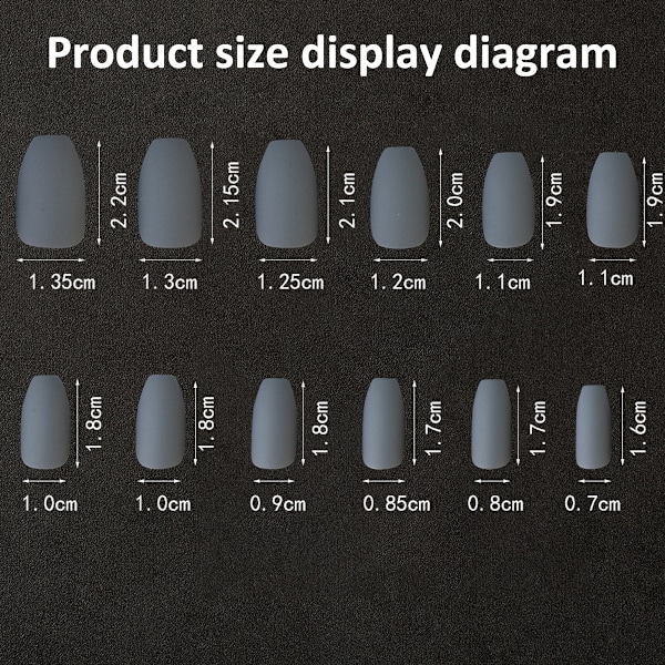 24-pack 576 matta nagelpressar, medium längd, medium kista falska naglar full set, akryl korta balett falska nagelspetsar, nagelkonst DIY