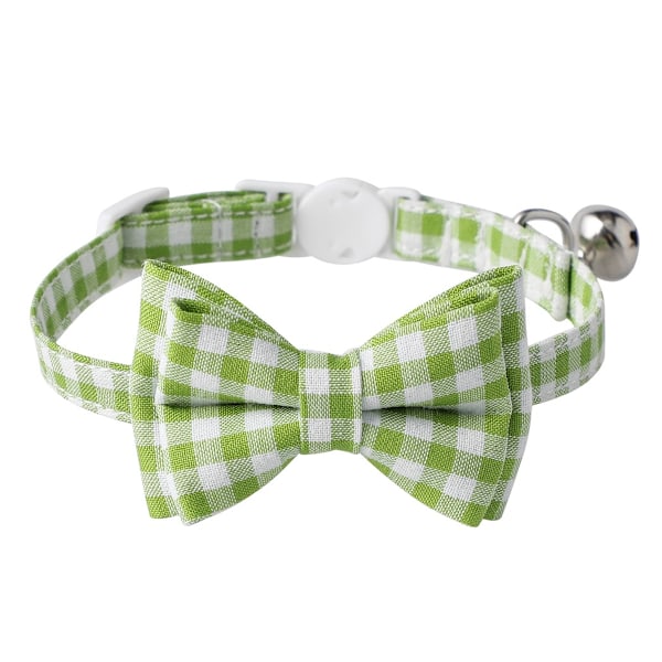 Avtagbar kattkrage med söt fluga och klocka, justerbara kragar för katter, kattungar, valpar, rutiga kragar