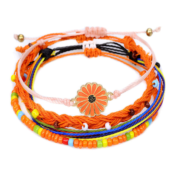Flätade blomsterarmband för kvinnor, tonåringar, flickor, pojkar, par, omslag, rep, charm, strand, surf, flätade, justerbara