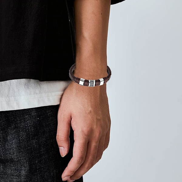 Armbånd for menn i lær med svart magnetisk rustfritt stålspenne håndleddsmansjett