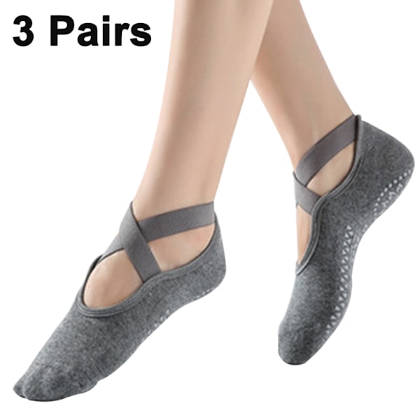 3 Par Yoga Sokker for Kvinner med Sklisikre Grep & Stropper, Ideelle for Pilates, Pure Barre, Ballet, Dans, Barefoot Trening
