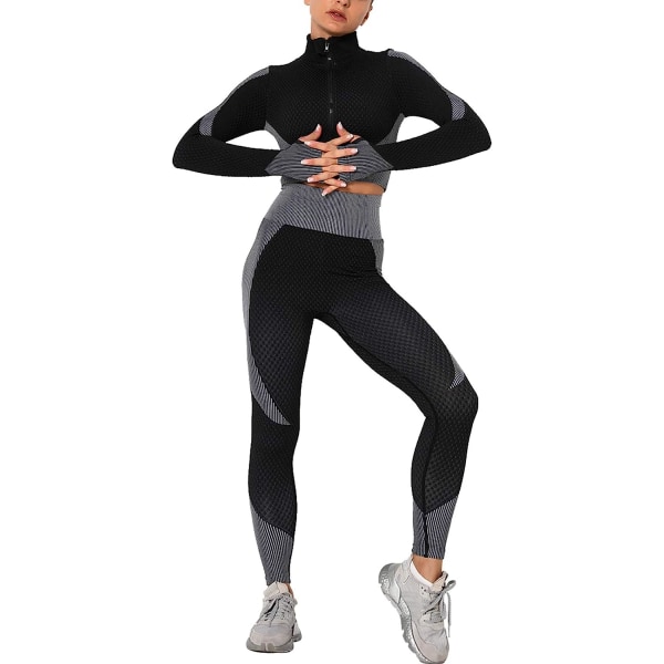 Womens Workout Tracksuit 2 Pieces Set High Waist Leggings och