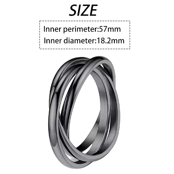 Trippelbandsringar ihopslingrade rullande ringar för kvinnor flickor rostfritt stål silver ryska vigselring storlek 6 till 9