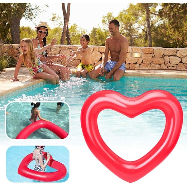 Uppblåsbara Badringar, 120 cm Hjärtformade Pool Float Loungers Rör, Vattenkul Strandfestleksaker för Barn, Vuxna