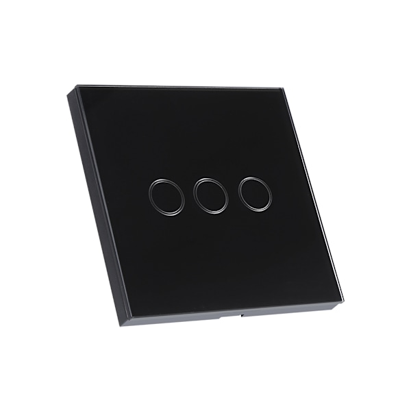 Smart Home 1-vägs 110~240V Härdat Glaspanel Touch Väggströmbrytare 3-gängig Svart